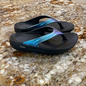 Oofos Oolala Sandal Flip Flop Thong Atlantis Blue Size 6 W NEW